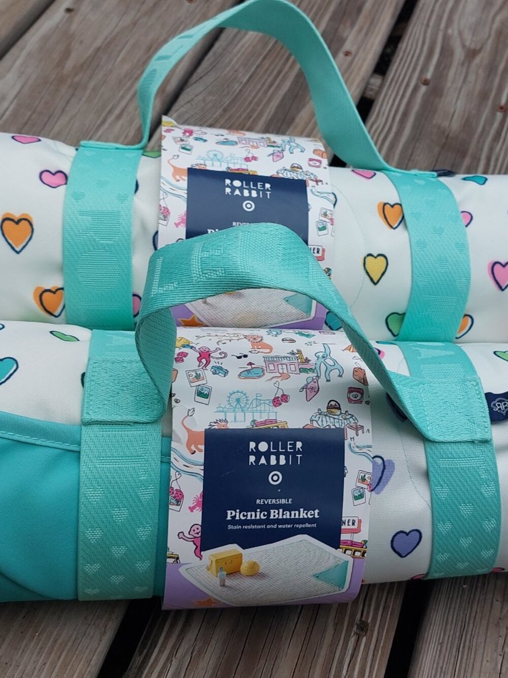 NWT RARE Roller Rabbit X Target Disco White/Blue Hearts Wave Picnic Blanket